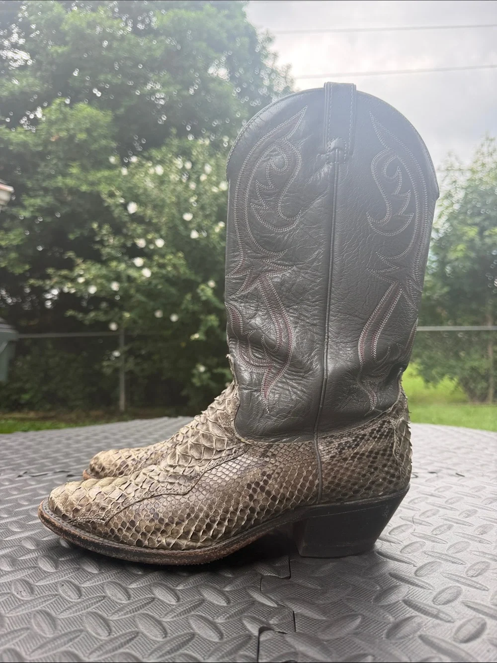 Vintage Dan Post Exotic Snakeskin Cowboy Boots in Gray size 9D Made in USA